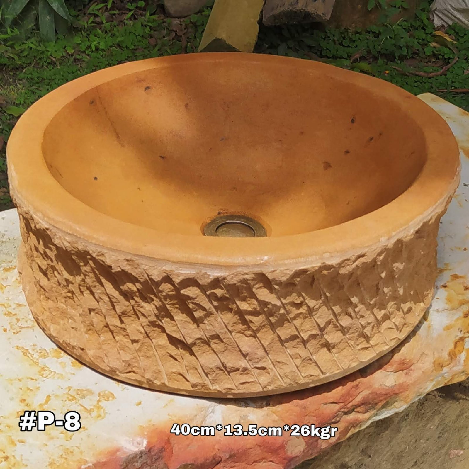 Lavamanos en piedra recto clasico, piedra arenisca color variable ocre