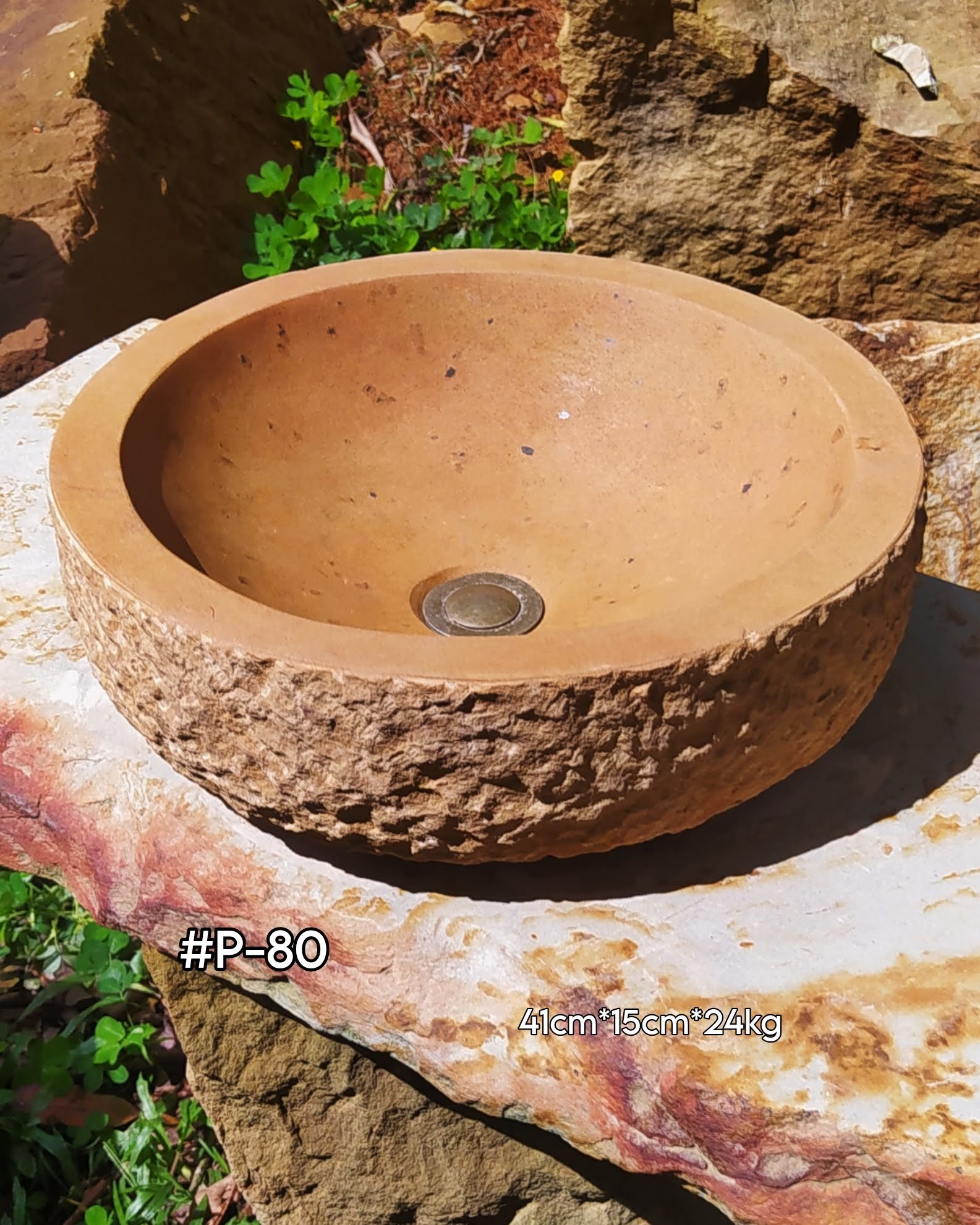 Lavamanos en piedra pulido clasico en piedra arenisca color ocre