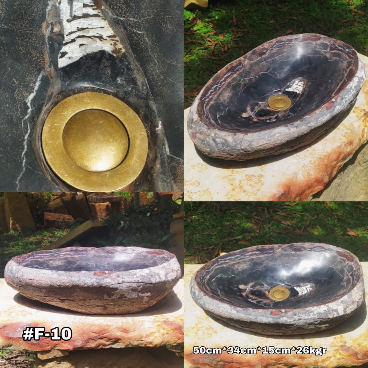 lavamanos en piedra fosil, exterior natural, color negro