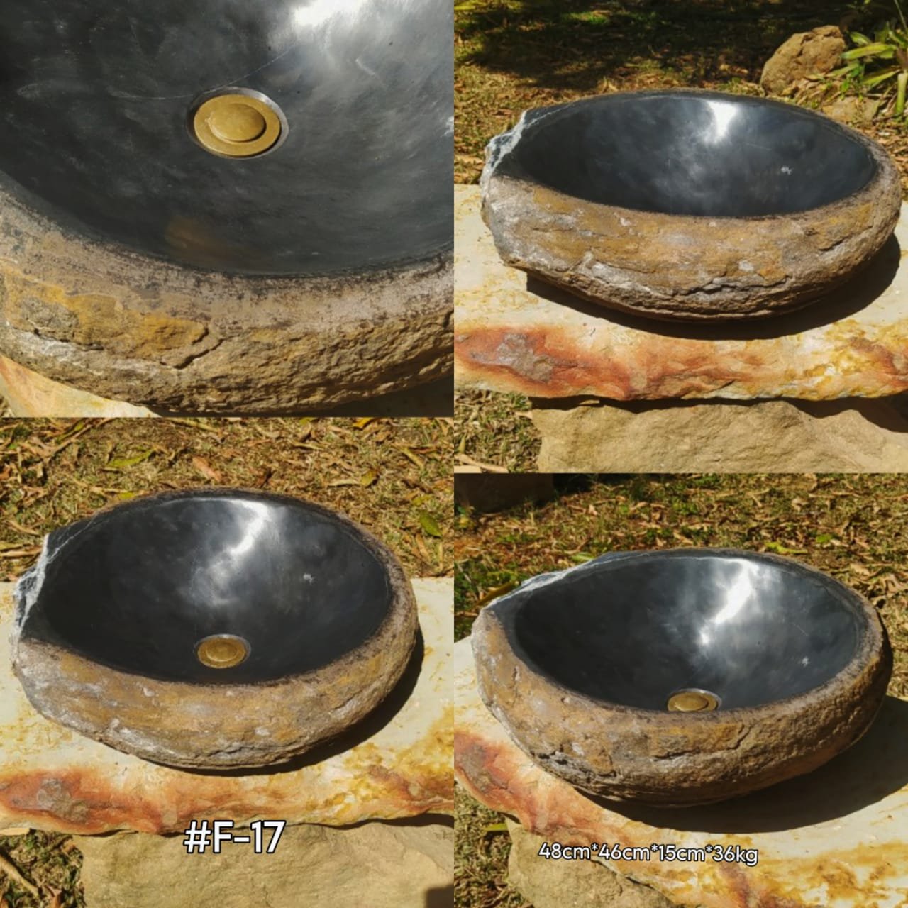 lavamanos en piedra fosil, exterior natural, color negro