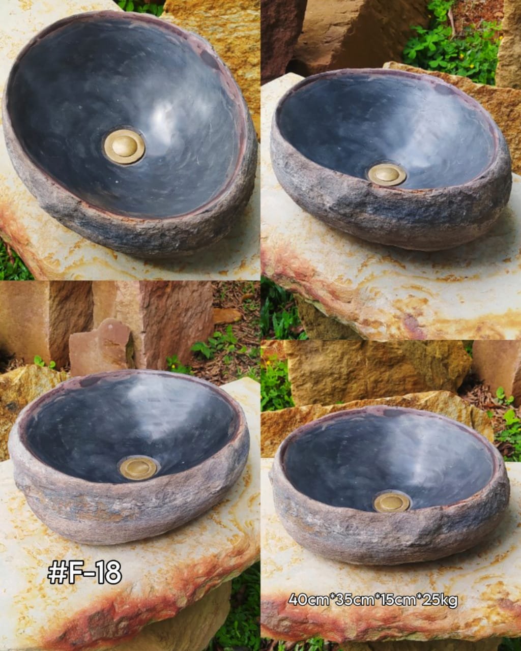 lavamanos en piedra fosil, exterior natural, color negro