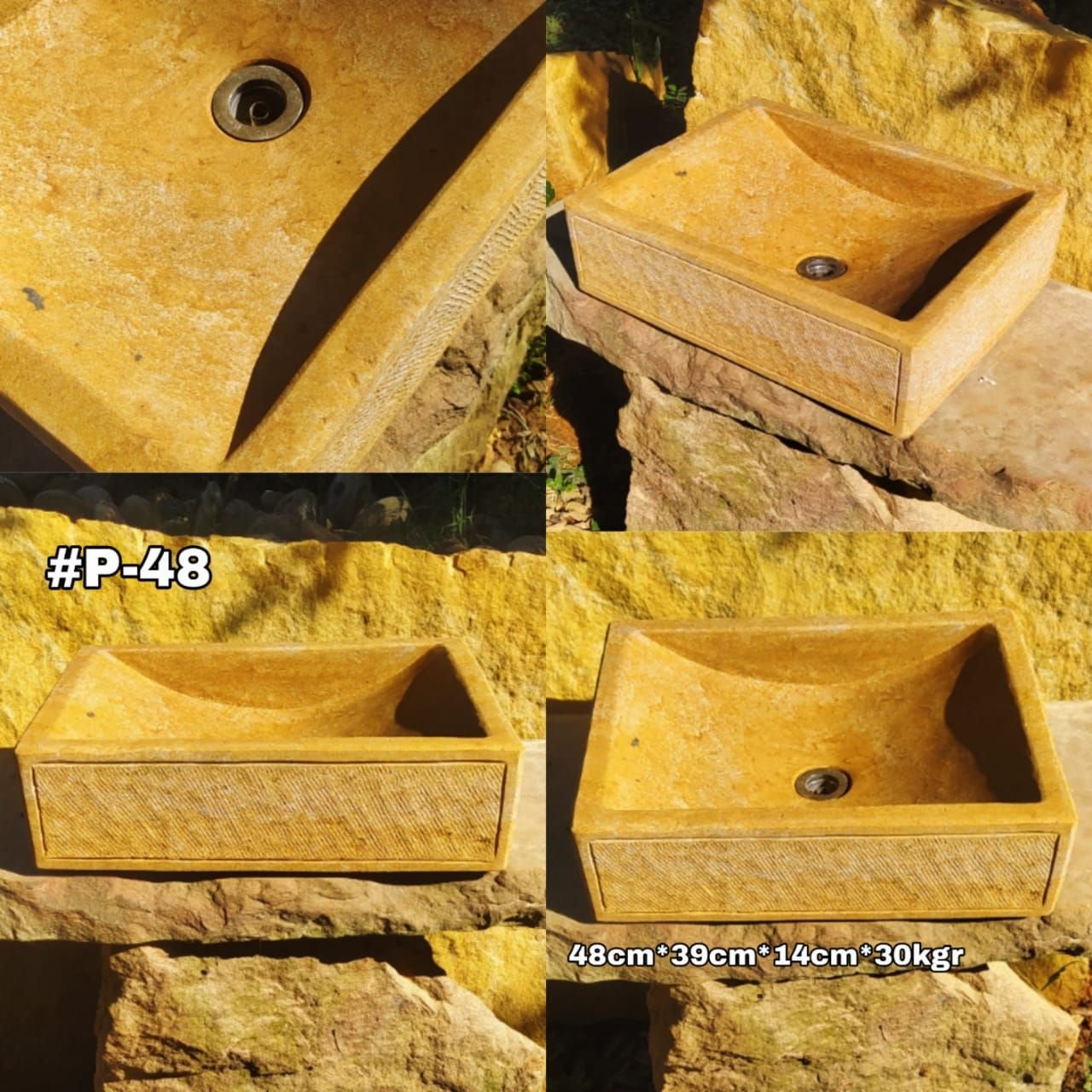 Lavamanos rectangulas en piedra, color amarillo ocre