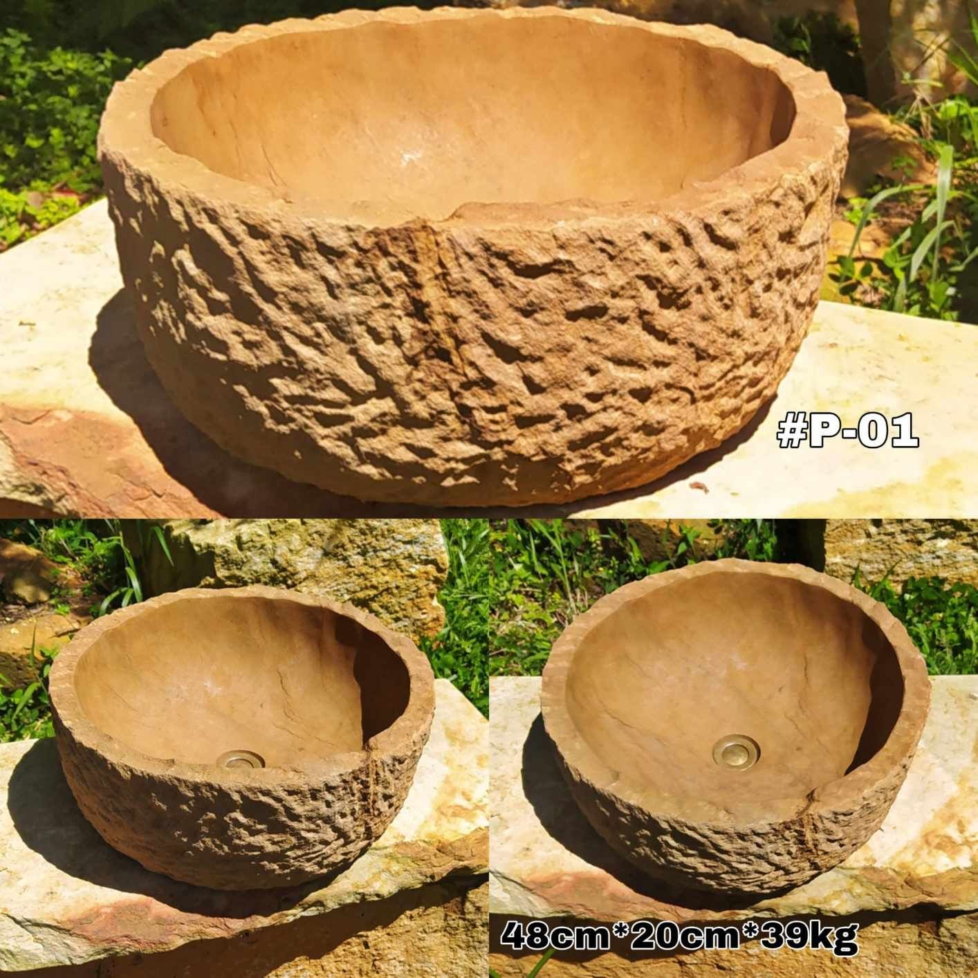 Lavamanos en piedra pulido grande color amarillo ocre