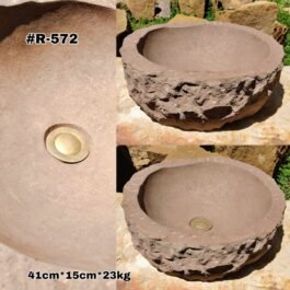 Lavamanos rustico en piedra de cantera, rojo ocre arenisca