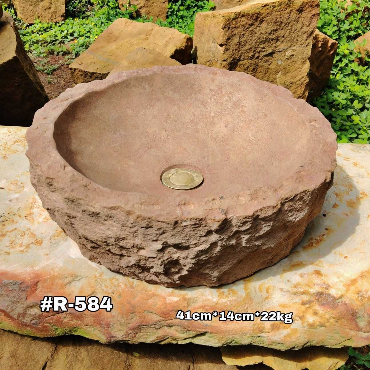 Lavamanos rústico de cantera, color rojo ocre