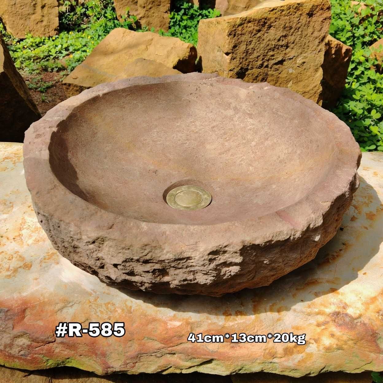 Lavamanos rústico de cantera, color rojo ocre