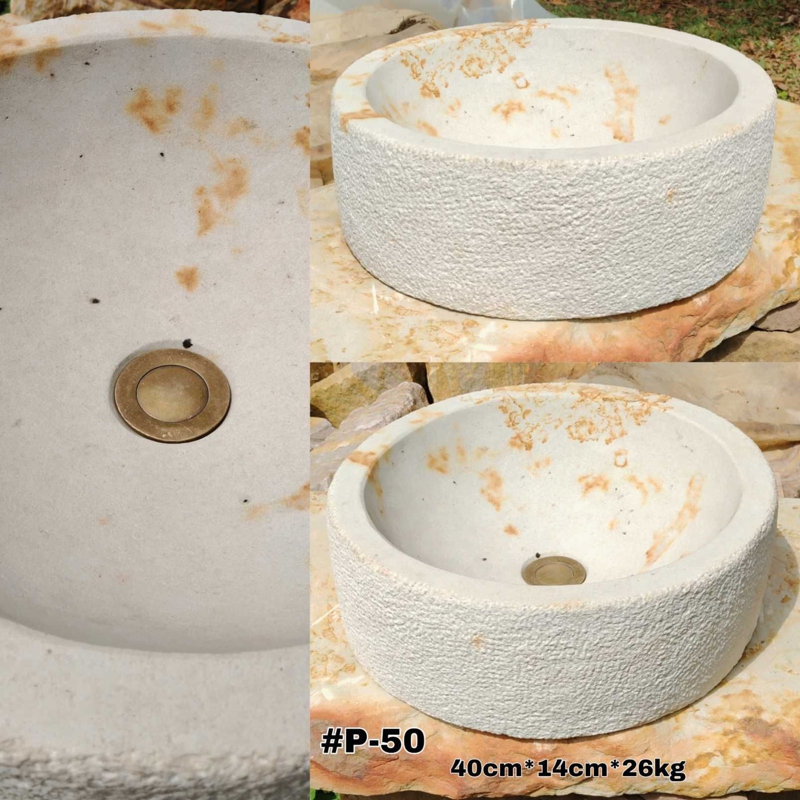 Lavamanos en piedra redondo blanco