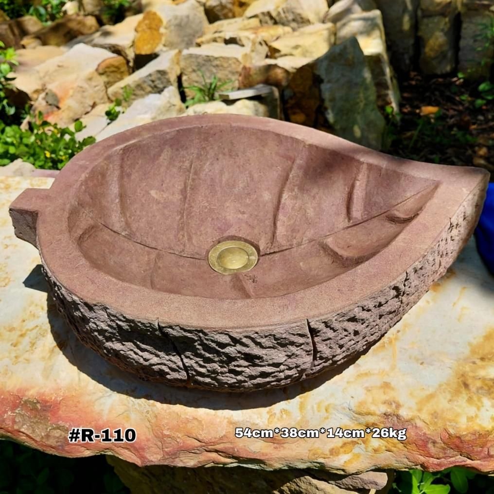 Lavamanos en piedra temático hoja