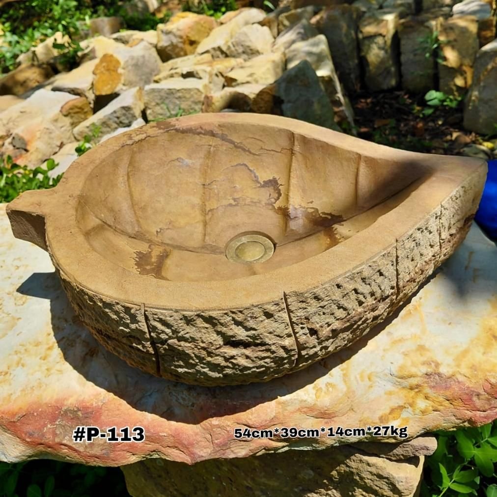Lavamanos en piedra temático hoja