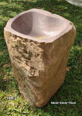 Lavamanos en piedra de rio pedestal monolítico